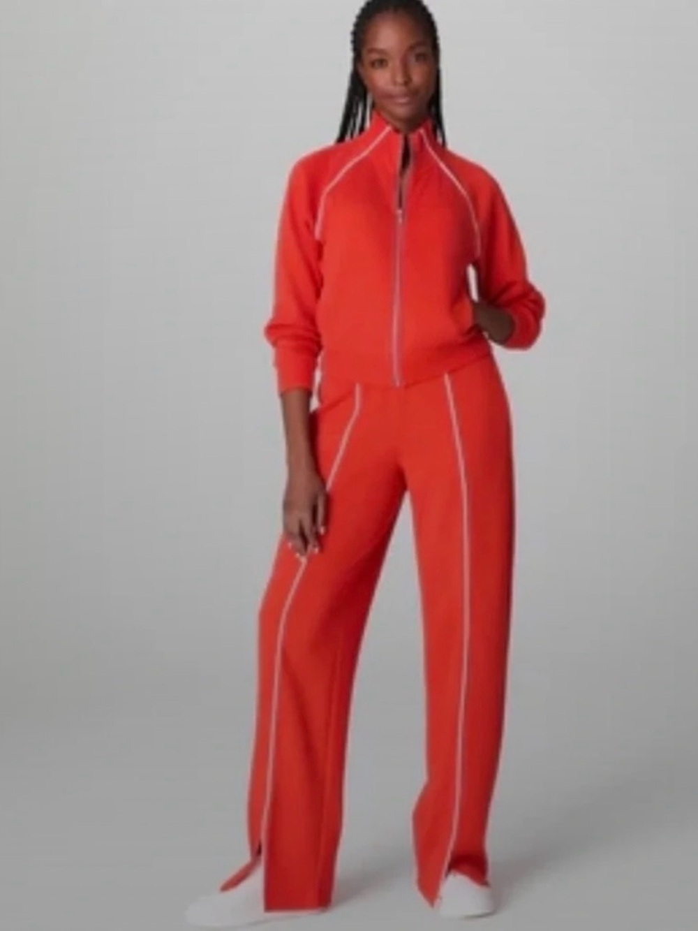 SPANX AirEssentials Red track jacket and pants with White Piping